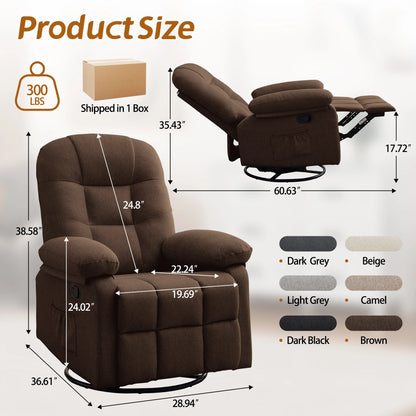 Korser Manual Swivel Rocker Recliner Chair for Living Room,Small Recliner Sofa for Small Spaces,Linen Fabric,Dark Black