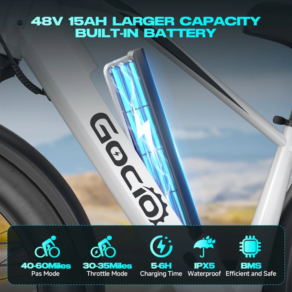Gocio Electric Bike, 26"x4.0" Fat Tire E-Mountain Bike, Peak 1000W Motor, 28MPH 48V 15Ah Battery Removable Ebike for off Road, Sand, UL2849