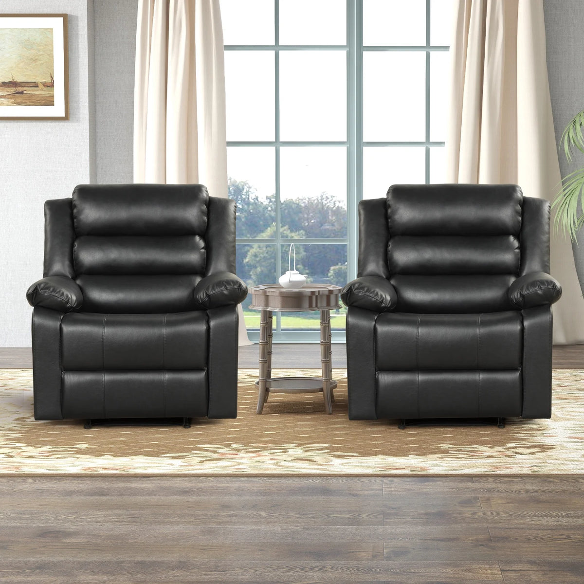 Bonzy Home Recliner Chairs for Living Room Overstuffed Breathable Fabric Reclining Chair Manual Sofa Brown