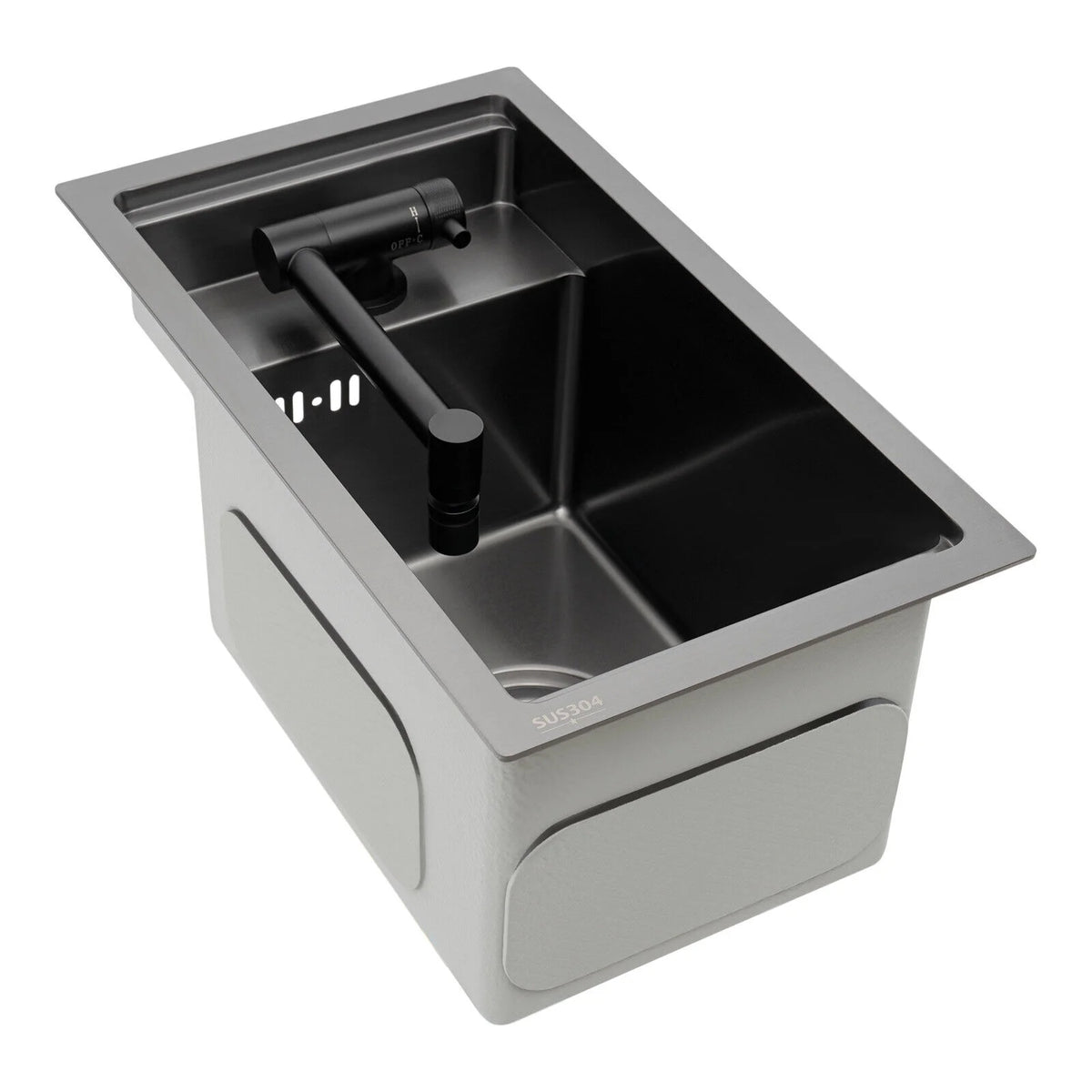 Modern Drop in Bar Sink, Single Bowl Kitchen Sink with Foldable Faucet, Black Nano 304 Stainless Steel Utility Sink for Compact Kitchen Commercial Hotel RV Laundry