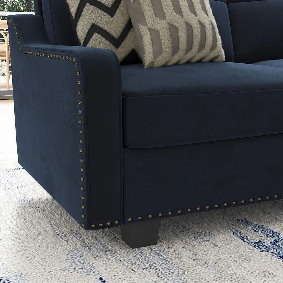 HONBAY Rivet Corner Sofa L-Shaped Sofa Couch Reversible 4-Seater Couch for Living Room and Apartment, Dark Blue