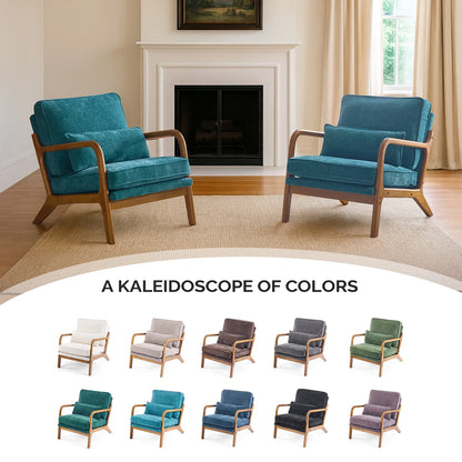 Ktaxon Accent Chair Corduroy Upholstered Armchair, Reading Club Chair with Pillow and Solid Wood Frame for Living Room Bedroom Furniture Off White