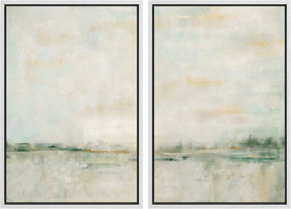IDEA4WALL Framed Canvas Print Wall Art Set of 2 Watercolor Pastel Duotone Tan Landscape Abstract Modern Art Multicolor Contemporary Artwork for Bedroom, Office - 16"x24"x2 Panels Natural