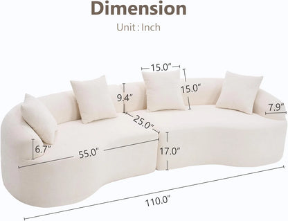Loveseat Sectional Sofa for Living Room, 65’�?Modern Luxury Plush Chenille Extra Deep Seat Curved Cloud Floor Couch with 3 Throw Pillows for Small Spaces, No Assembly Needed, Sapphire Blue