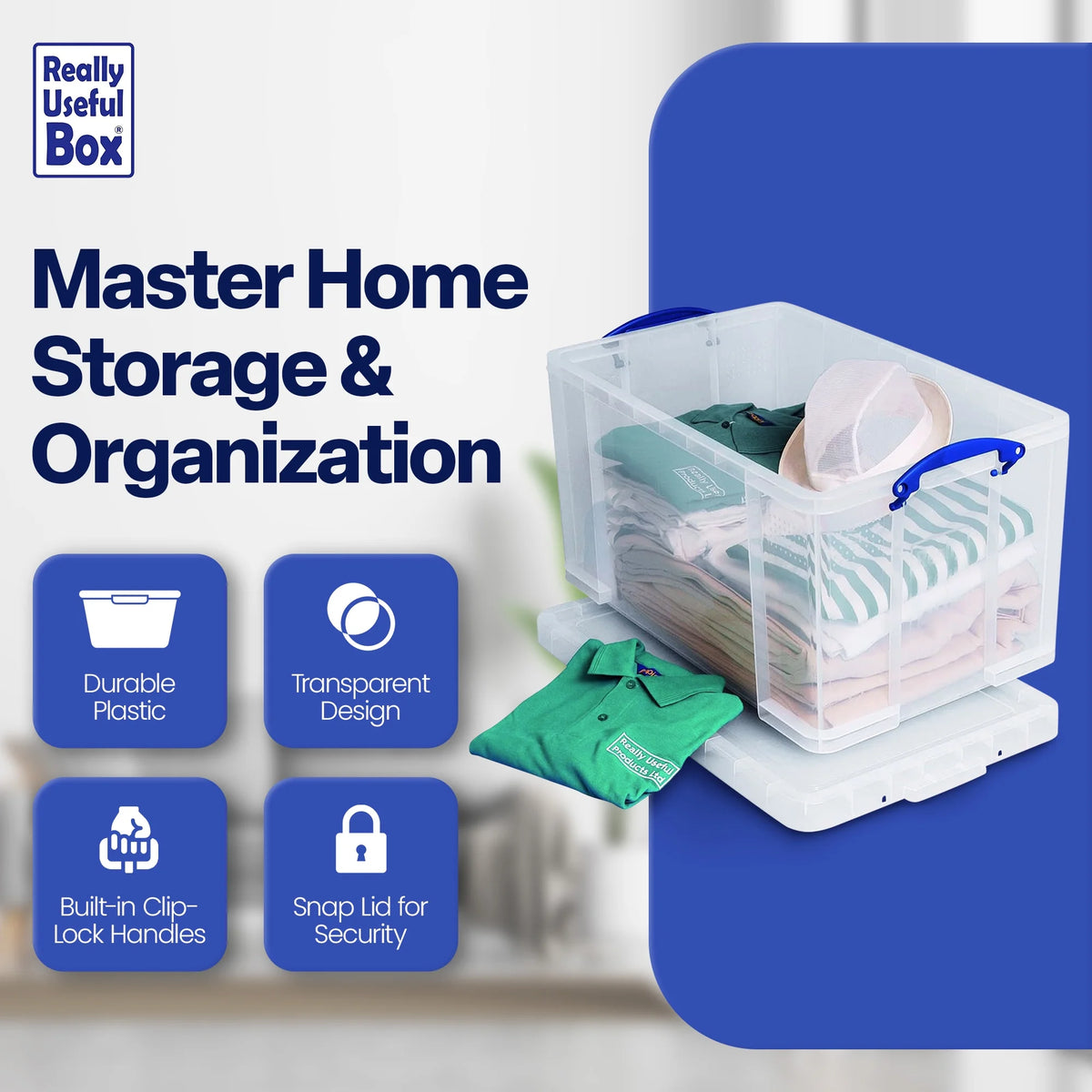Really Useful Box 84L Storage Bin w/Snap Lid & Clip Lock Handle, 2 Pack,