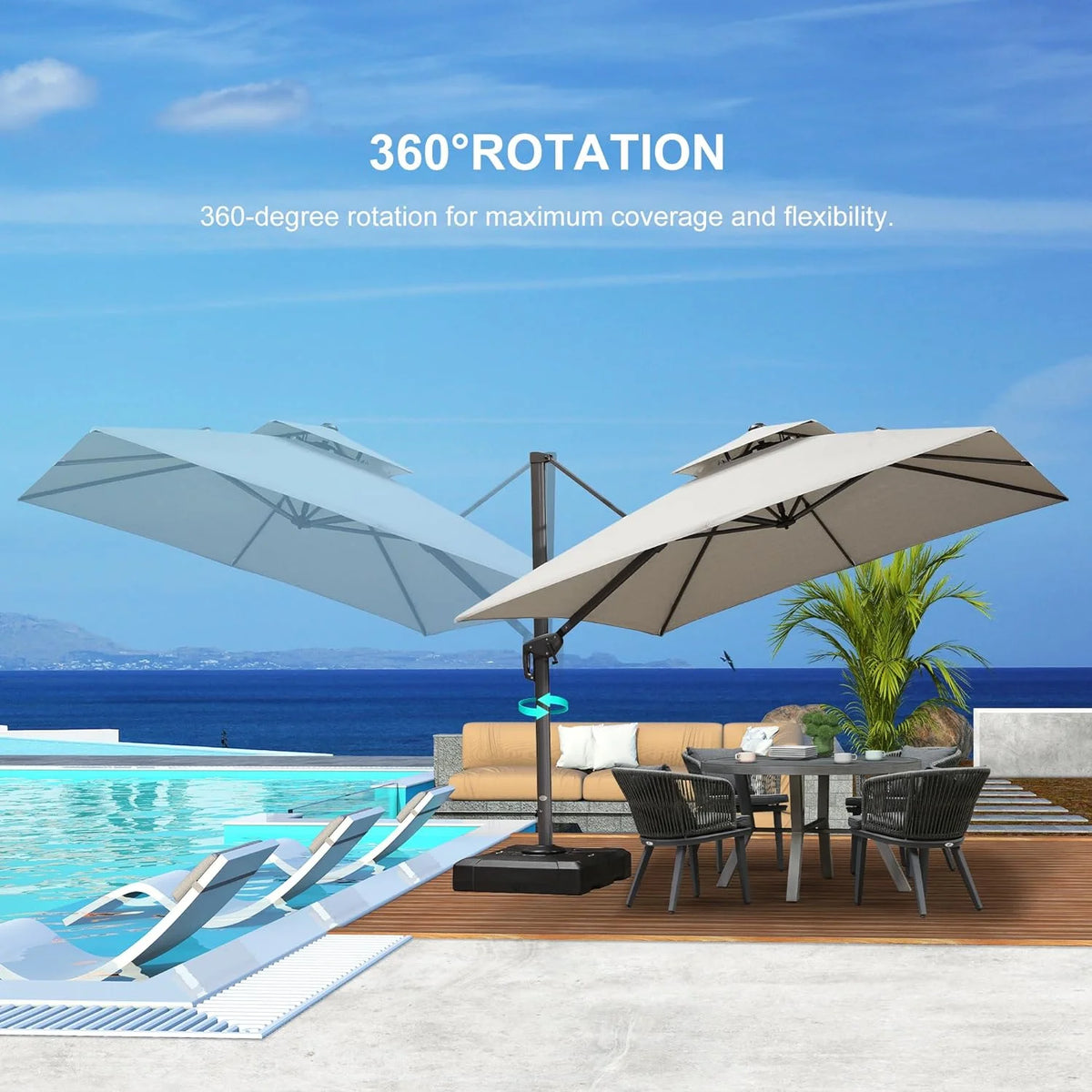 PURPLE LEAF Outdoor Cantilever Umbrella 10' X 13' Rectangle Umbrella Large Patio Umbrella Windproof Heavy Duty Hanging Offset Umbrella for Garden Outdoor Pool, Dark Grey