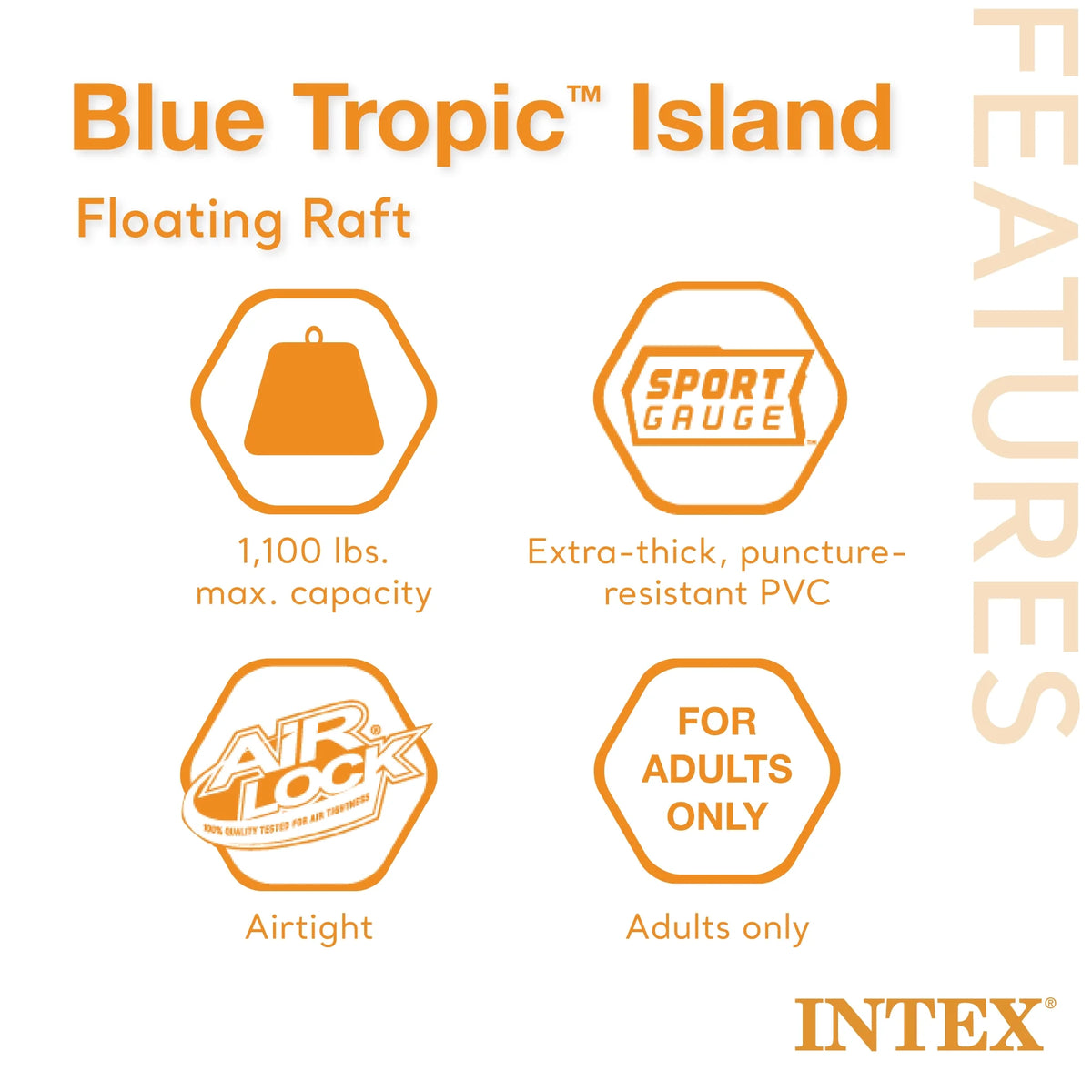 Intex Blue Tropic Inflatable Lake Island Float with Cooler and Cupholders