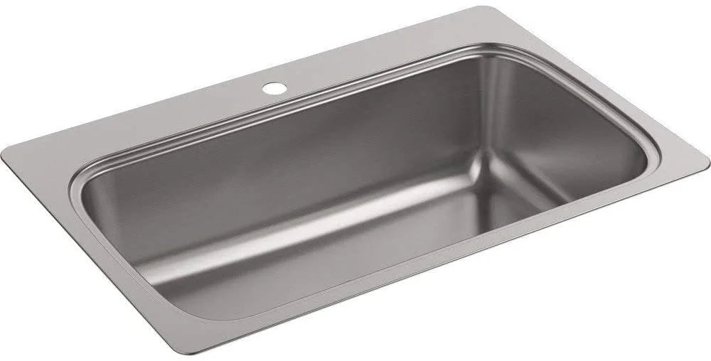 Kohler K-20060-1-NA Verse 33" x 22" Drop Bowl Kitchen Sink with Single Faucet Hole Stainless Steel, 36.00 25.38 10.94