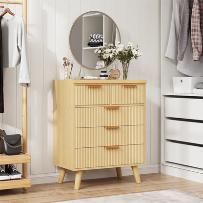 Planntonneo Boho Fluted 6 Drawer Dresser, Wooden Chests for Bedroom