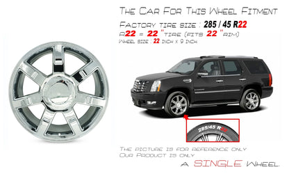 Velospinner Alloy 22" x 9" Automotive Rim New Single Chrome Wheel for 2007 - 2014 Cadillac Escalade ESV EXT OEM Design Replacement 5309 05309