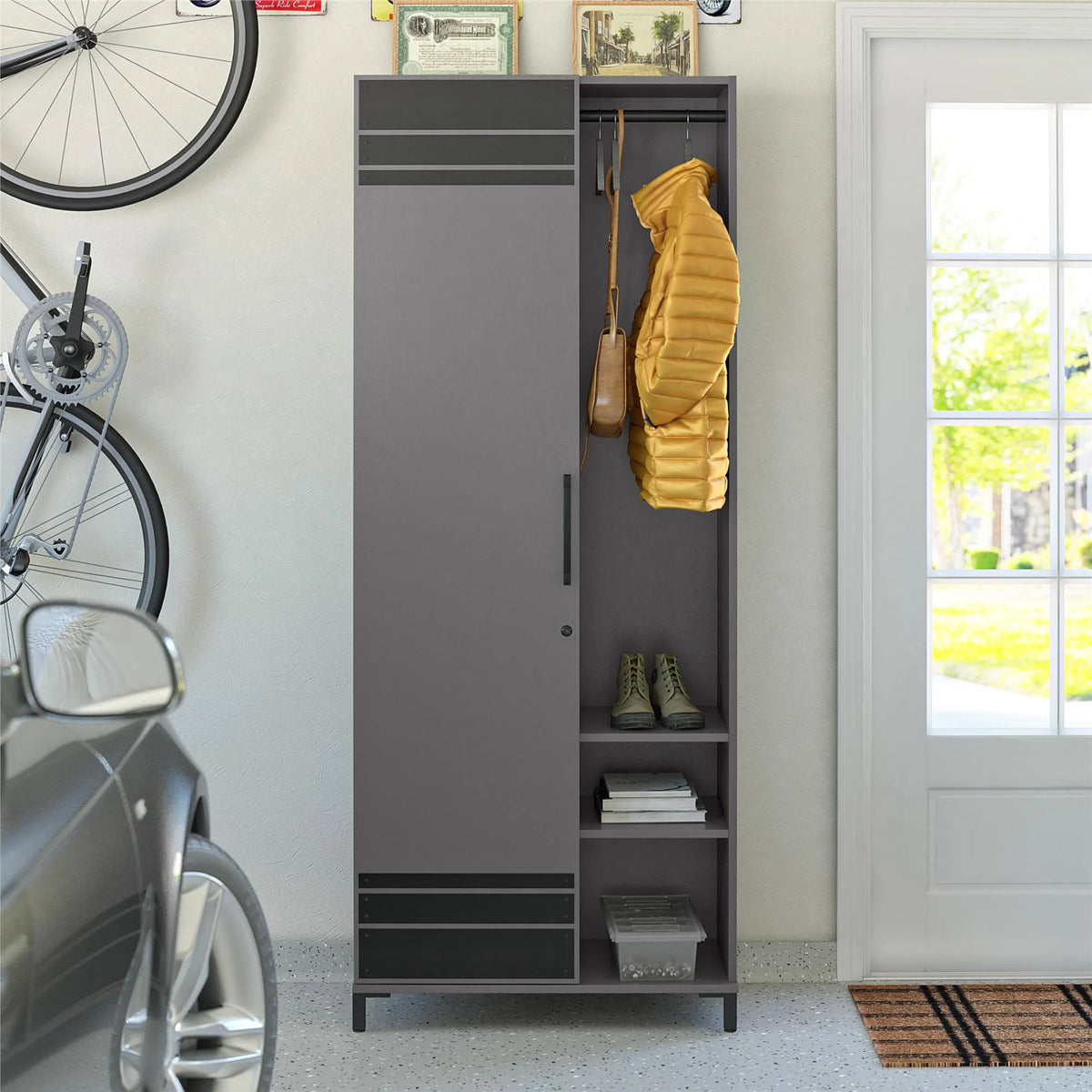 Shelby Tall Garage Storage Cabinet with 1 Door and Hang Rod, Graphite