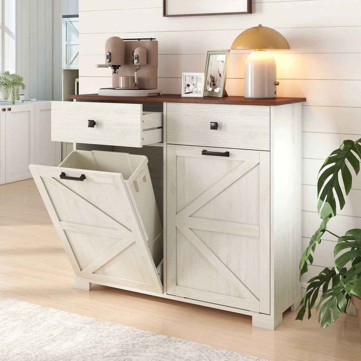 TrumanPick 61"H Large Buffet Sideboard Cabinet, TV Cabinet, Kitchen Pantry for Dining Room, Living Room, 61.3''L x 15''W x 29.8''H, White/Walnut