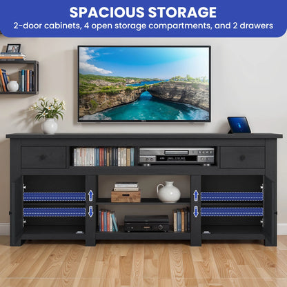 Uforic Farmhouse TV Stand for 75/80 Inch TV, Rustic Entertainment Center with Power Outlet, Storage Drawers, TV Console for Living Room, Oak