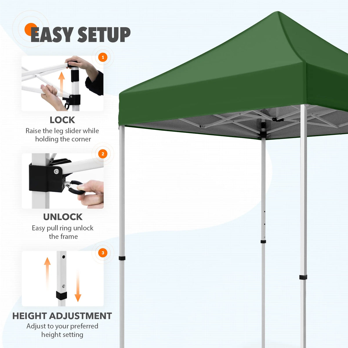 EAGLE PEAK 5x5 Pop Up Canopy Tent Instant Outdoor Canopy Easy Set-up Straight Leg Folding Shelter（Blue）