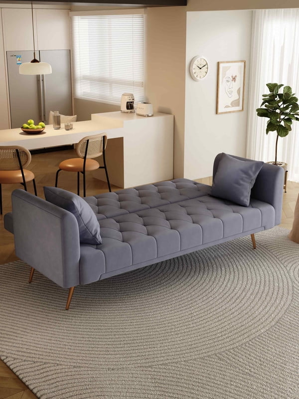 FFH Modern Corduroy Futon Sofa Bed with Adjustable Backrest,Convertible Loveseat Sleeper,Soft Couch with Drop-Down Table and Cup Holder for Living room,Pink