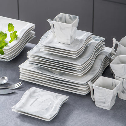 MALACASA Porcelain Tableware Sets, Ivory White, 30-Piece (6 Packs)