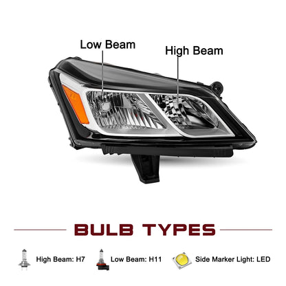 Headlights For 2013-2017 Chevy Traverse Chrome Factory Style Headlamps LH+RH Set