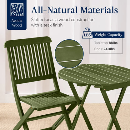 Best Choice Products 3-Piece Acacia Wood Bistro Set, Folding Patio Furniture w/ 2 Chairs, Table - Natural