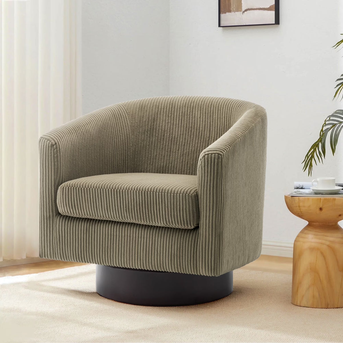 DREAMSIDEA Swivel Barrel Accent Chair for Living Room, Modern Upholstered Round Club Armchair-Cream