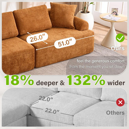 Loveseat Sectional Sofa for Living Room, 65’�?Modern Luxury Plush Chenille Extra Deep Seat Curved Cloud Floor Couch with 3 Throw Pillows for Small Spaces, No Assembly Needed, Sapphire Blue