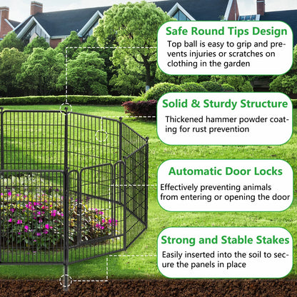 Txh001 Metal Garden Fence 28ft(L)��40in(H) Animal Barrier Metal Decorative Garden Fencing with Gate