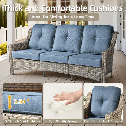 Ovios Outdoor Patio Sofa 3-Seater with Cushions All-Weather Wicker Rattan Couch for Garden, Porch, or Backyard
