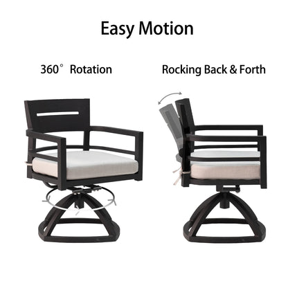 Outdoor Patio K/D Aluminum Stationary Dining Chairs 2PCS with Outdoor-grade Sunbrella Fabric Cushions, Branch-Like Backrest ,FSC-Certified Wood Armrests, Bourbon Brown