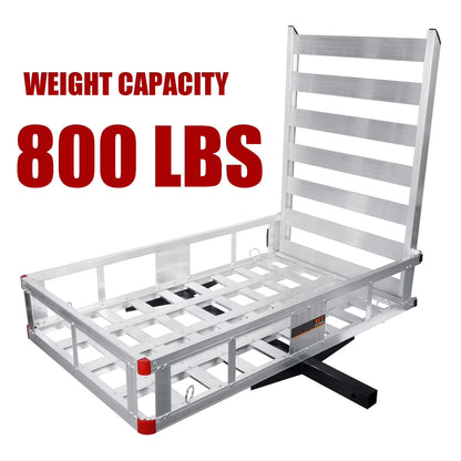 Aluminum Hitch Lift Ramp, 50" Extra Wide Platform, Braced Side Rails, Hitch Mount Loading Ramp, Cargo Carrier with Ramp, Snowmobile Hauler, Farm Equipment