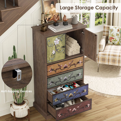 Homfa 50�� Tall Dresser with 4 Drawers, Boho Vintage Dresser with 2 Doors, Wood Drawers Chest for Bedroom Living Room Entryway