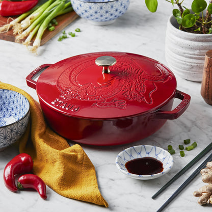 Staub Cast Iron 2.5-qt Saute Pan with Dragon Lid - Cherry