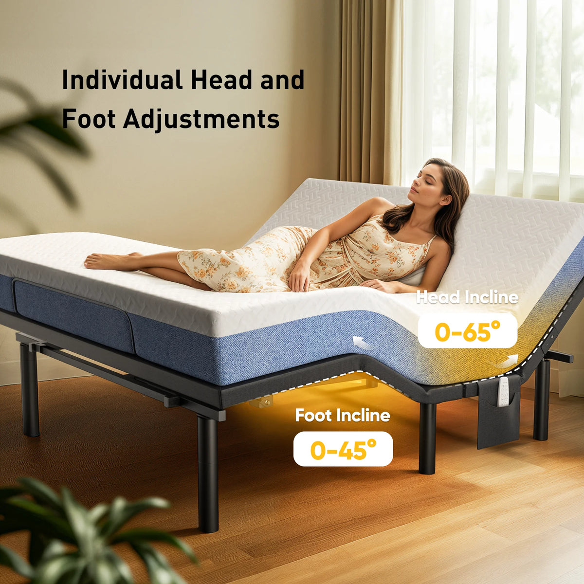 CHITOOMA Electric Adjustable Bed Frame Queen with Massage (4 Modes & 3 Intensities), Wireless Remote, Zero Gravity, 4 USB Ports, Under-Bed Nightlight, 3 Minutes Fast Assembly
