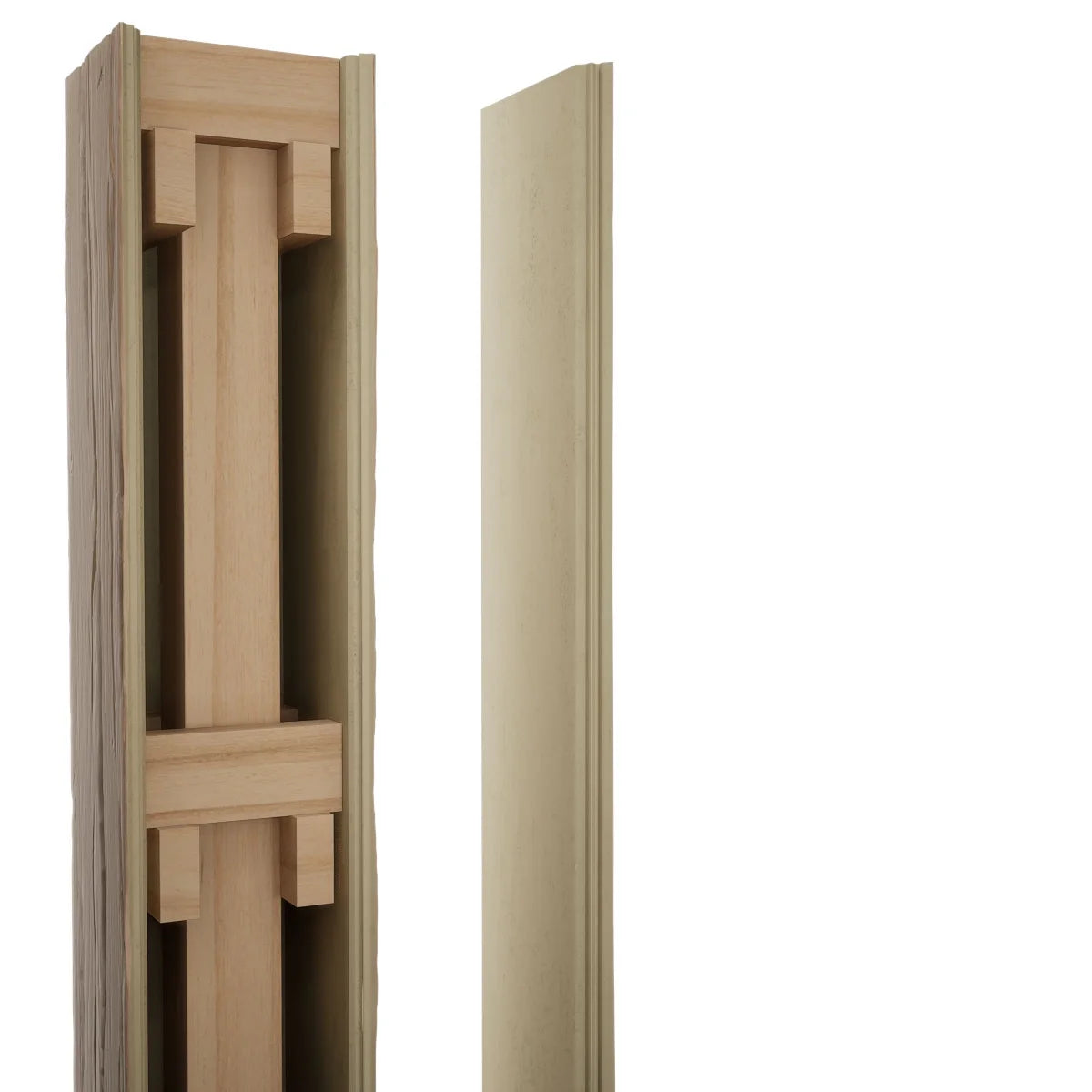 Ekena Millwork 18"W x 5'H Hand Hewn Endurathane Faux Wood Non-Tapered Square Column Wrap with Standard Capital & Base