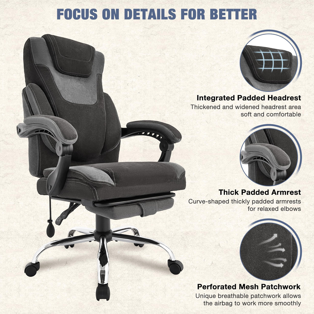 JONPONY Big and Tall Office Chair 400lbs, Executive Reclining Office Chairs with Footrest, High Back Home Office Chair Thick Padded Armrests, Ergonomic Adjustable Lumbar Support, PinkWhite
