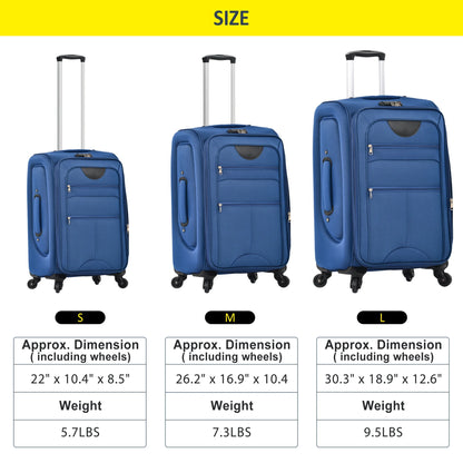 EUROCO 3 Piece Softside Luggage Set,Expandable Suitcase Set with TSA Lock and Spinner Wheels,Lightweight Suitcase for Men Women(20",24",28"),Black