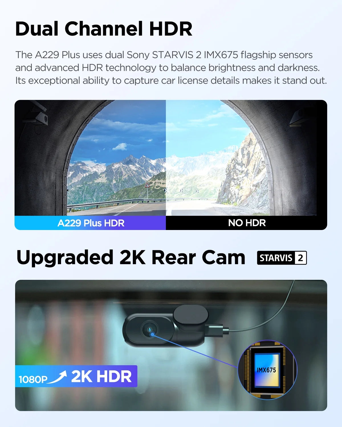 VIOFO A229 Plus Dash Cam with Dual STARVIS 2 Sensors, 2 Channel HDR, 1440P+1440P Front and Rear, Voice Control Car Dash Camera, 5GHz Wi-Fi, Ultra-Precise GPS, 24 Hours Parking Mode, Support 512GB Max