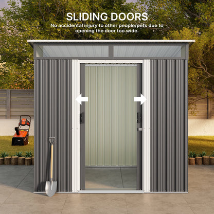 6x4 ft Outdoor Storage Shed with Double Lockable Doors - Weather-Resistant Garden Shed in Gray