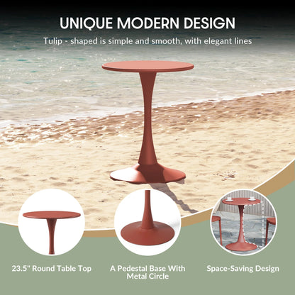 WestinTrends Playa 3-Piece Outdoor Round Metal Dining Table Set And Stackable Resin Patio Dining Side Chairs, Olive Green