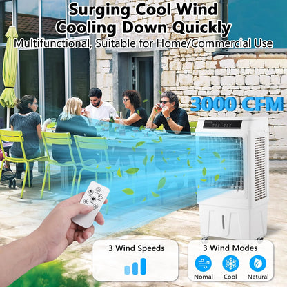 10.3 Gallon Evaporative Air Cooler,  3000CFM Swamp Cooler with Remote Control and 12H Timer, 4 Ice Packs, 3 Modes & Wind Speeds for Outdoor