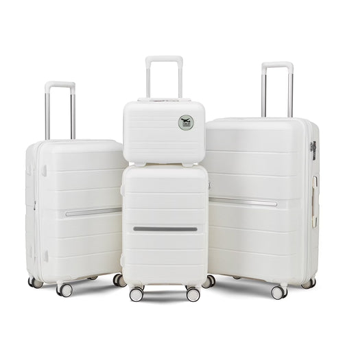 4 Piece Luggage Set, Expandable Lightweight Suitcase Set, PP Materials Travel Luggage with TSA Lock Spinner Wheels, White (14/20/24/28)
