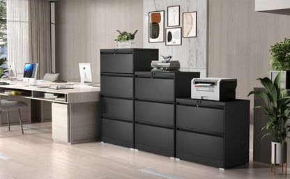 GangMei Black Metal Lateral File Storage Cabinet with 2 Drawers, Wide Filing Cabinet for Home Office, Steel File Cabinet for Legal/Letter, Assembly Required, Black