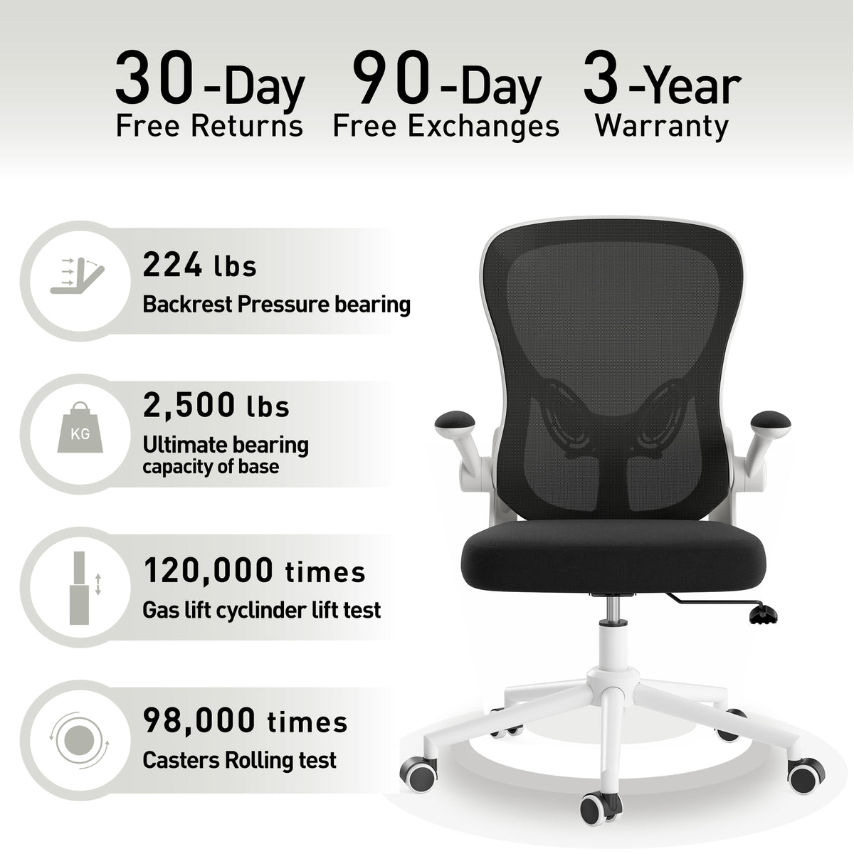 Hbada Office Chair, Ergonomic Desk Chair, Computer Mesh Chair with Lumbar Support and Flip-up Arms, Gray