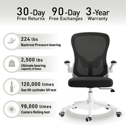 Hbada Office Chair, Ergonomic Desk Chair, Computer Mesh Chair with Lumbar Support and Flip-up Arms, Gray