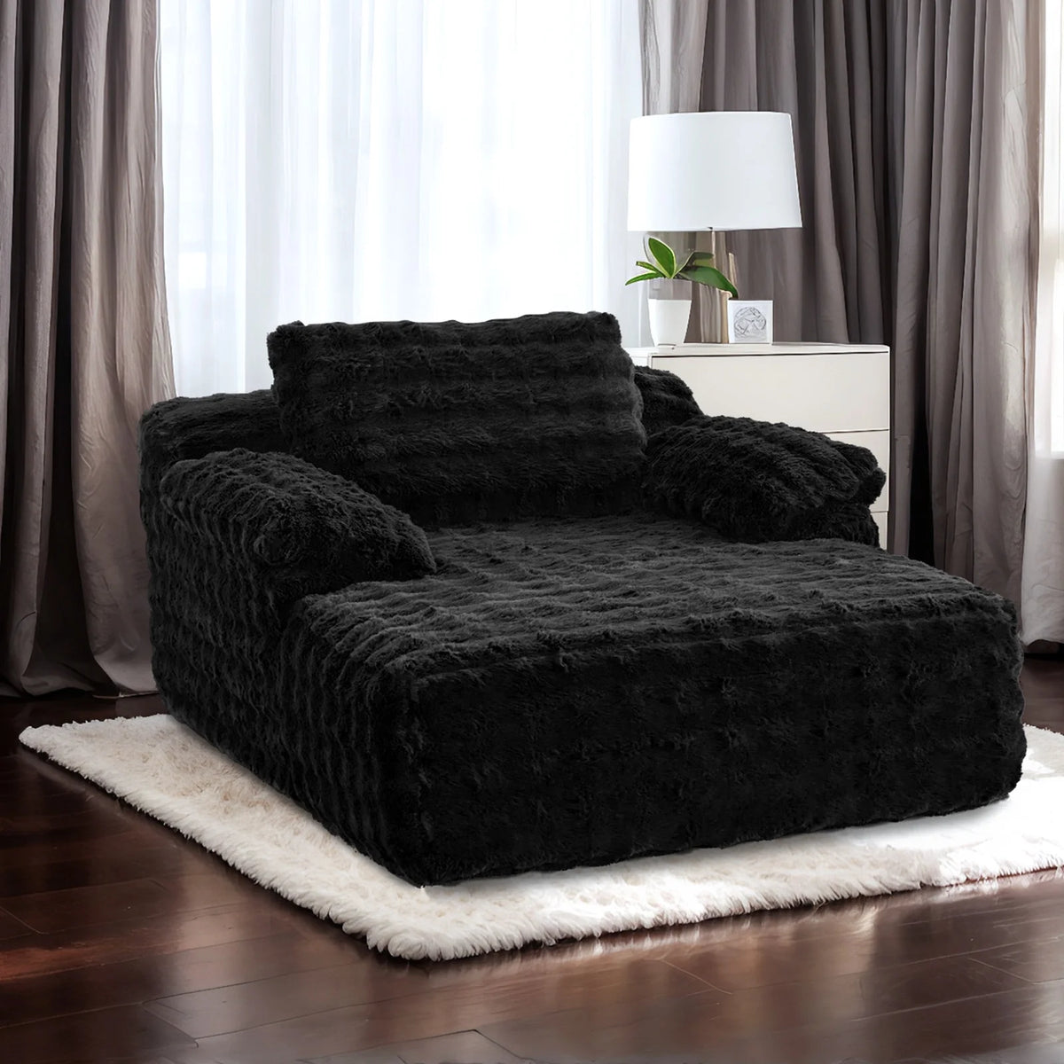 Ktaxon 68" Lounge Chair, Bubble Fleece Fabric Sofa Bed, Boneless Sleeper Chaise with Removable Backrest & Pillow-Top Armrests for Living Room White