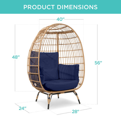 Best Choice Products Wicker Egg Chair Oversized Indoor Outdoor Patio Lounger w/ Steel Frame, 440lb Capacity - Black