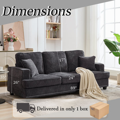 Korser 89" Chenille Sofa 3 Seater Couch with Extra Upholstered Deep Seats for Living Room,Removable Cover,Beige