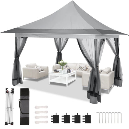 HOTEEL 12x12 EZ Pop Up Gazebo Tent with Sidewalls,Patio Gazebo Instant Shelter for Outdoor Party Camping Backyard Beach with Carry Bag,Stakes,Ropes,Gray