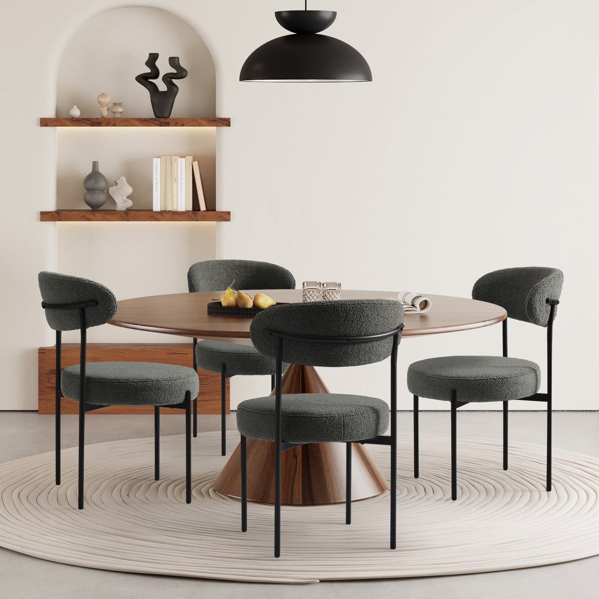 WestinTrends Alexandria Mid-Century Modern Upholstered Sherpa Round Dining Chairs (Set of 4), Sunset Gold