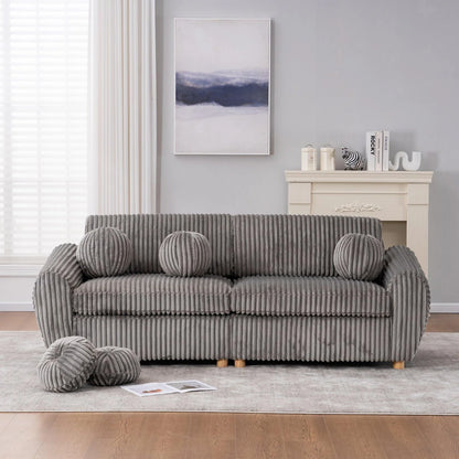84" White Corduroy Loveseat Sofa, Modern Sectional Couch for Living Room, Apartment, Bedroom & Home Office, Solid Wood Frame, Comfortable Upholstered Seat