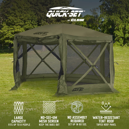 CLAM Quick-Set Pavilion 12.5 x 12.5' Portable Outdoor Canopy Shelter, Green