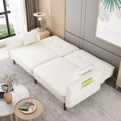Convertible Futon Sofa Bed, 75�� Fabric Futon Couch with Adjustable Backrest, Folding Futon Sleeper Recliner for Living Room Furniture (White)